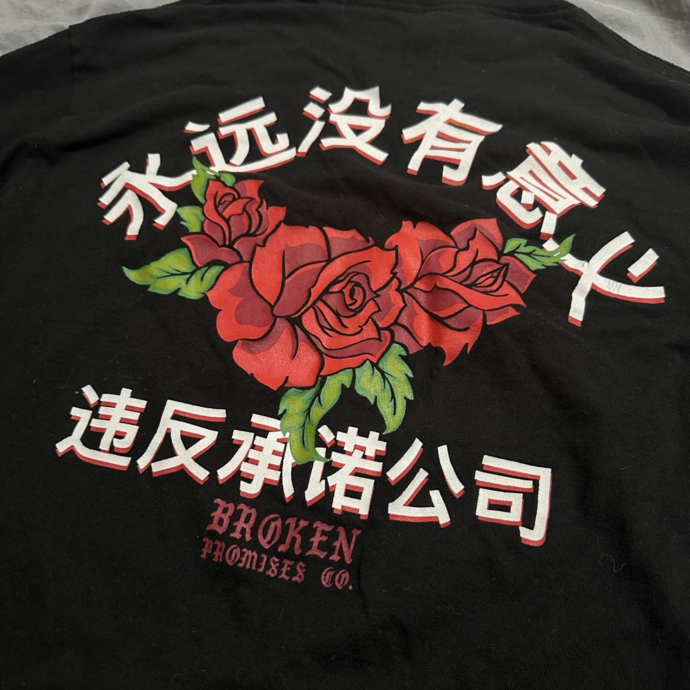 Broken Promise black graphic tee rose long sleeve